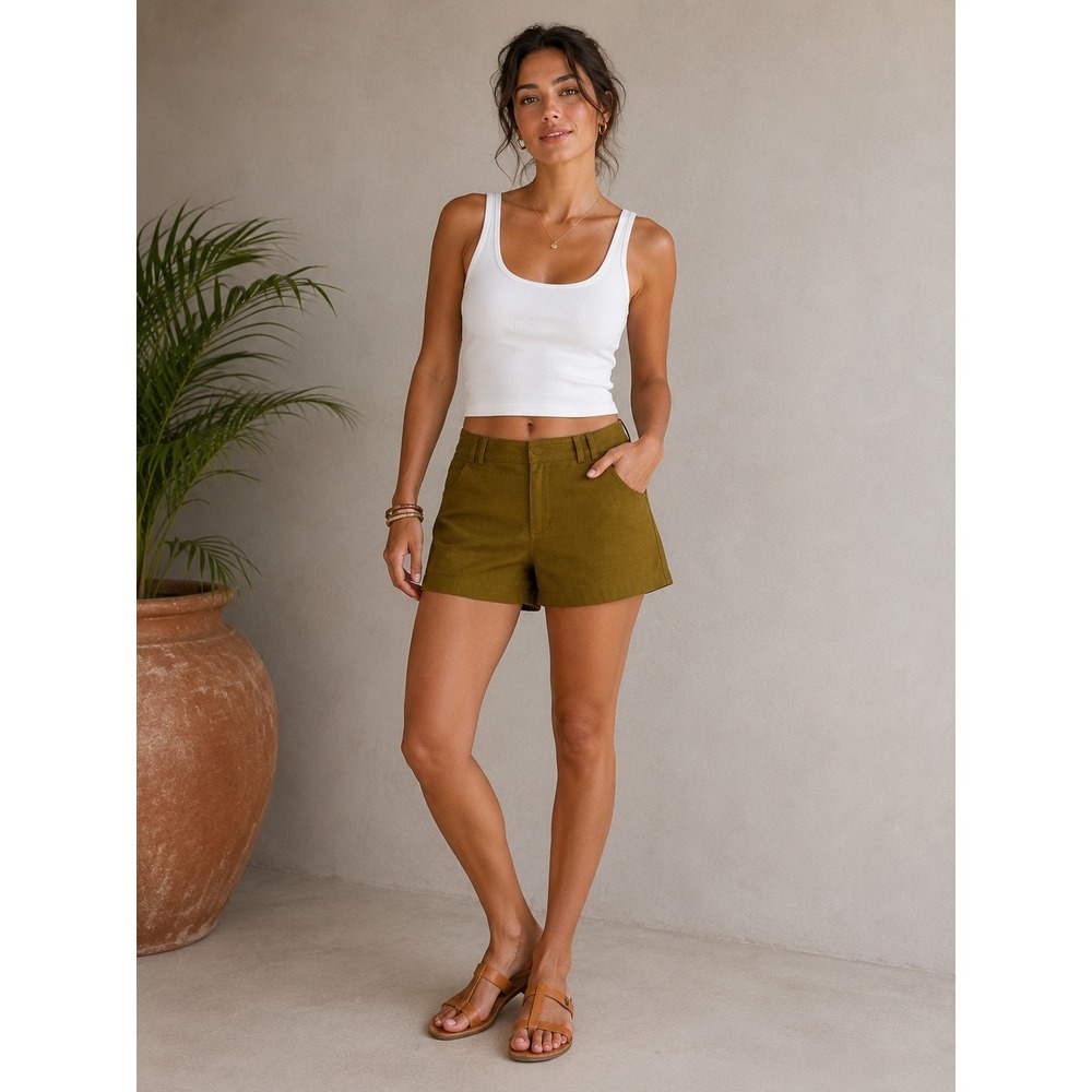 Elevenses Anthropologie Olive Green Textured High‎ Rise Shorts Size 6